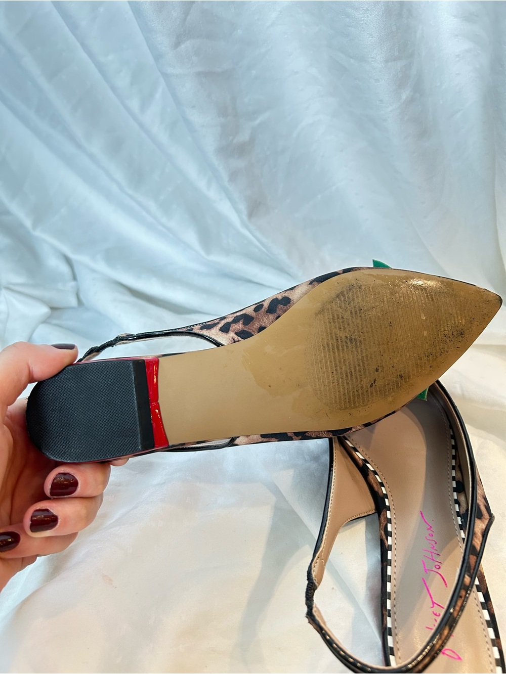 Betsey Johnson Leopard Pointed Slingback Mules with Red Cherry Accent - Picture 6 of 6
